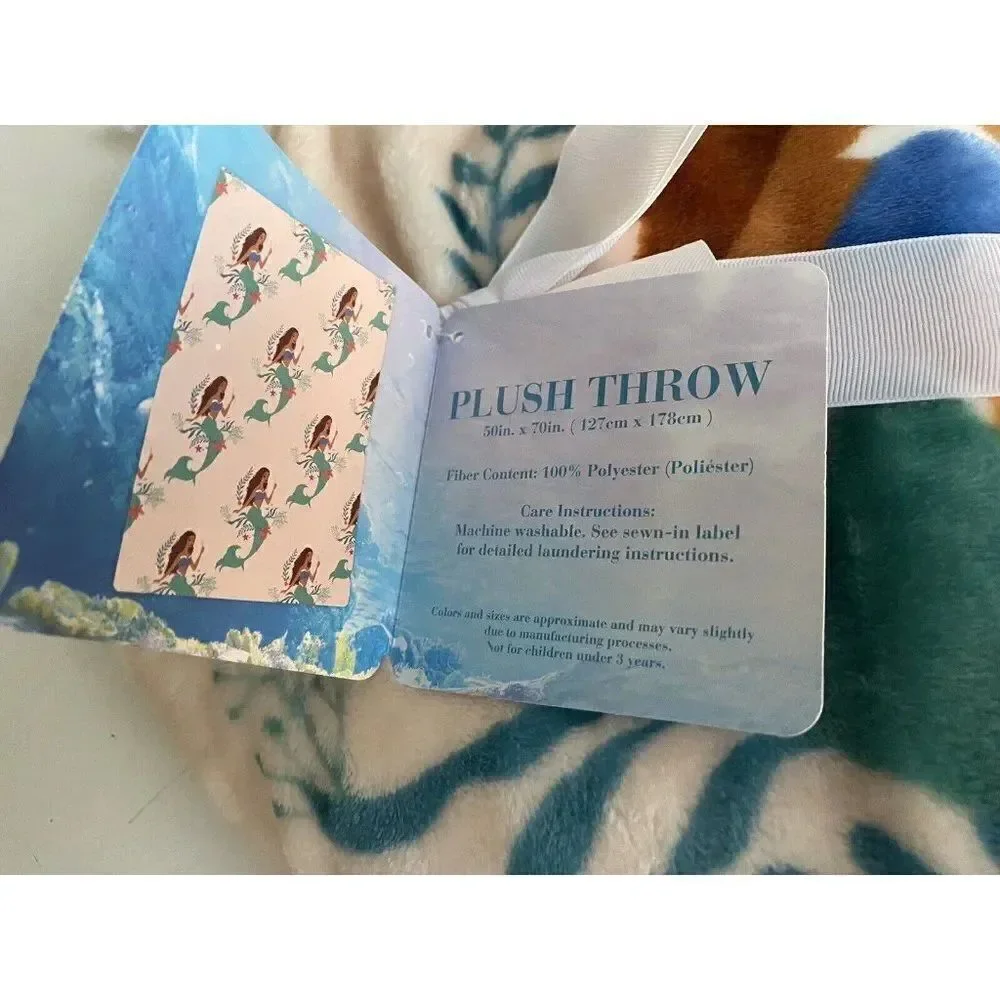 Disney The‎ Little Mermaid Live Action Movie Plush Throw Blanket 50 x 70” NEW